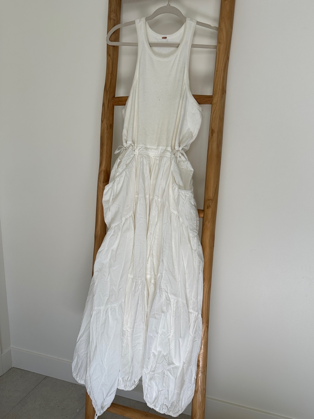 Free People Akino Tank Midi Balloon Tie Hem Parachute Maxi Tee Dress S